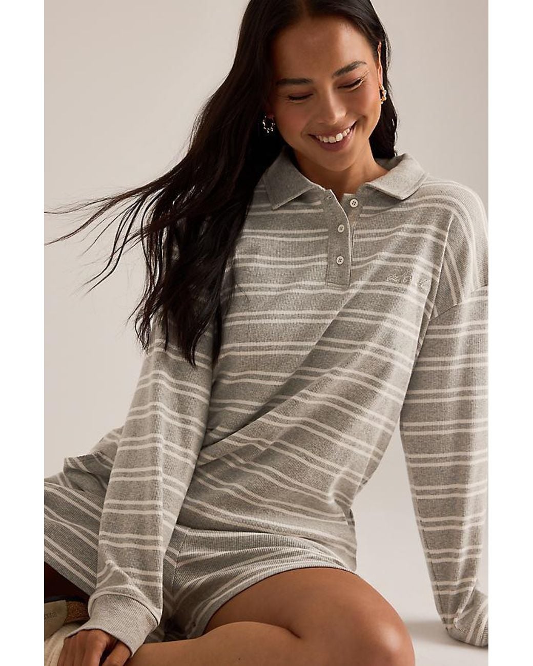 4th & Reckless Gray Chelsea Stripe Rugby Top