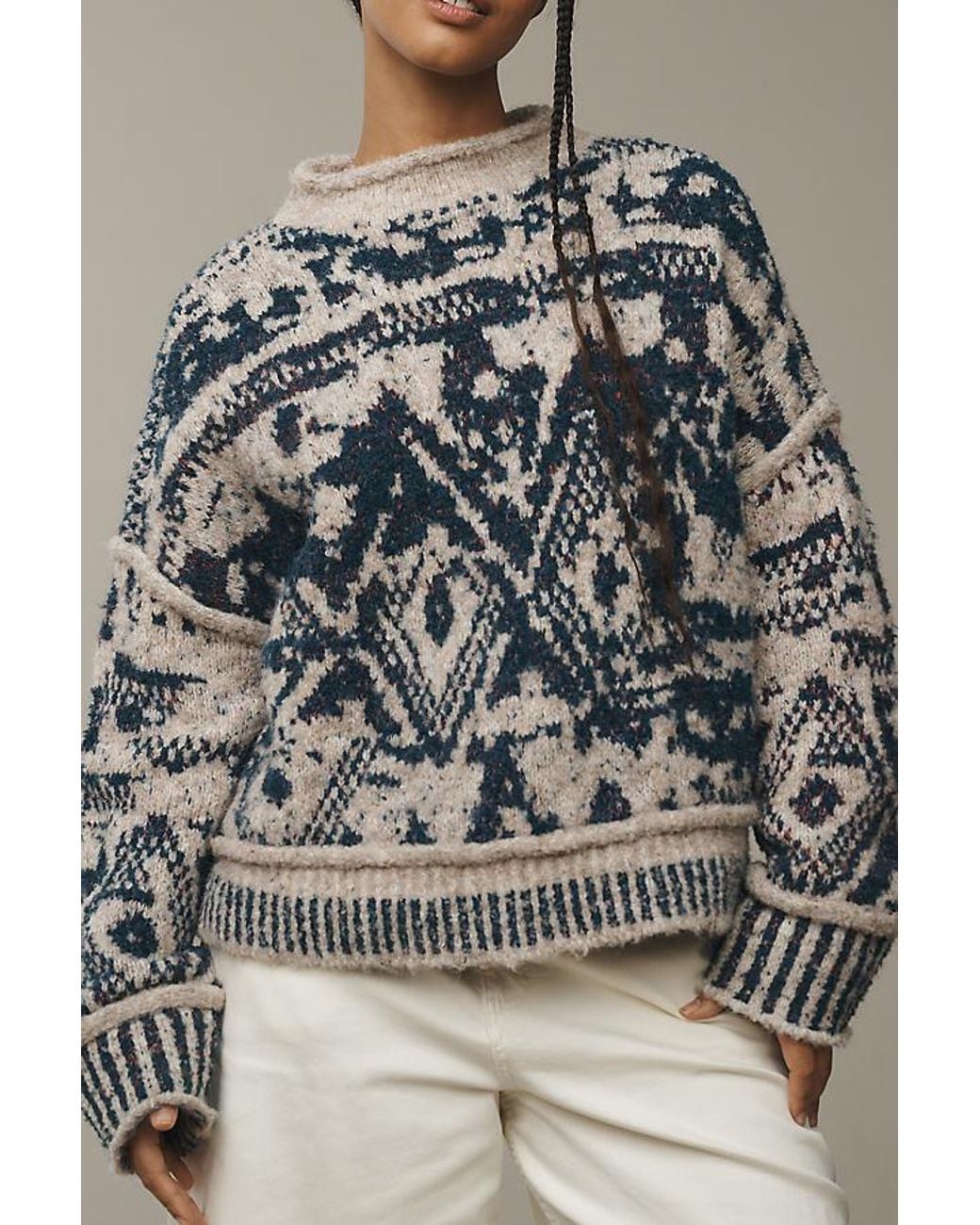 Pilcro Gray Relaxed Roll-Neck Jumper