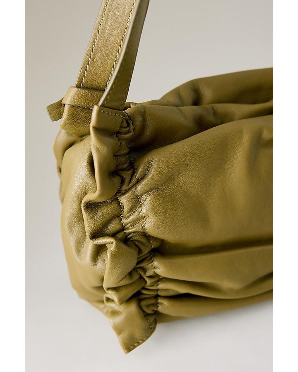 By Anthropologie Green Ruched Leather Shoulder Bag