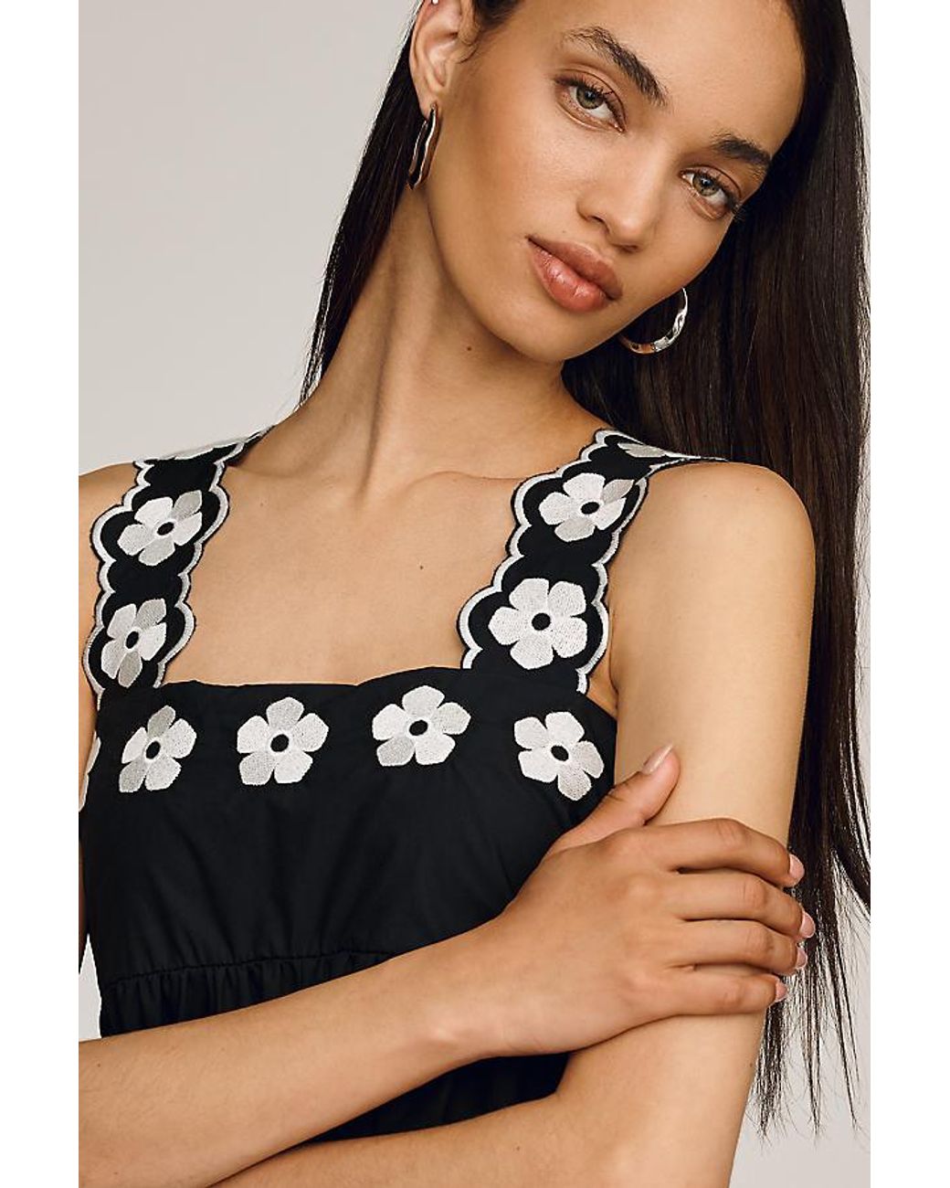 Maeve Black Helena Sleeveless Floral Embroidered Midi Dress