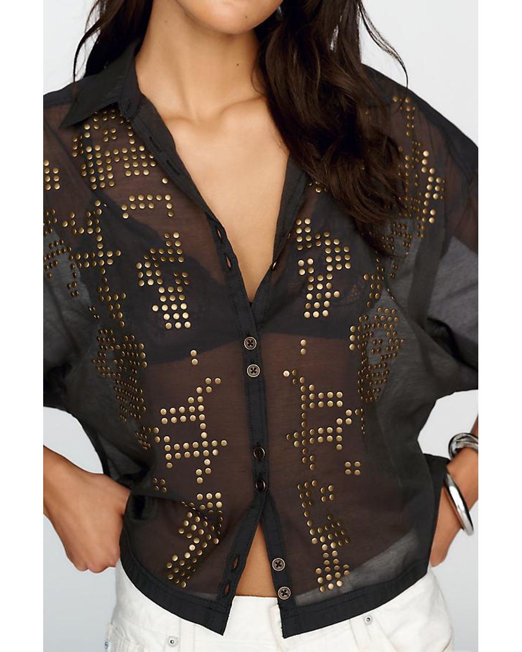 Pilcro Black Quincy Studded Blouse