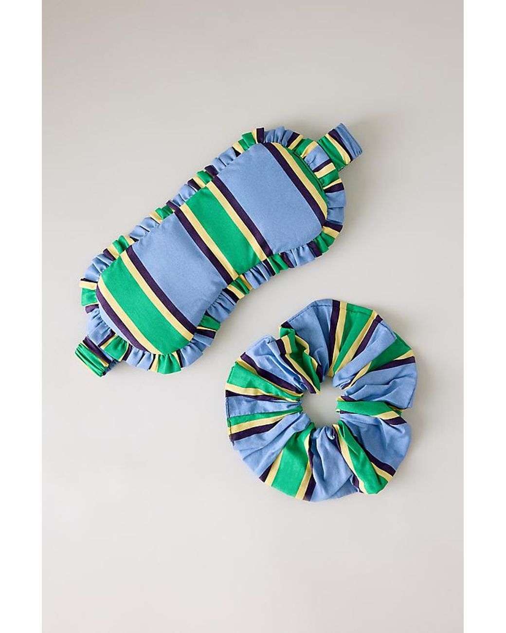 Chelsea Peers Blue Cotton Jewel Stripe Sleep Mask & Scrunchie Gift Set
