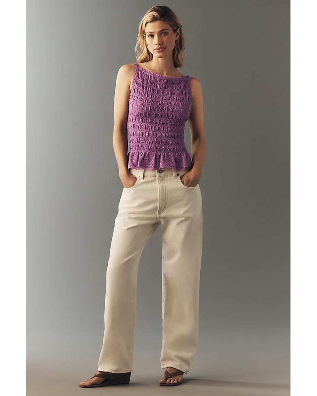 Maeve Brown Shirred Tank Top