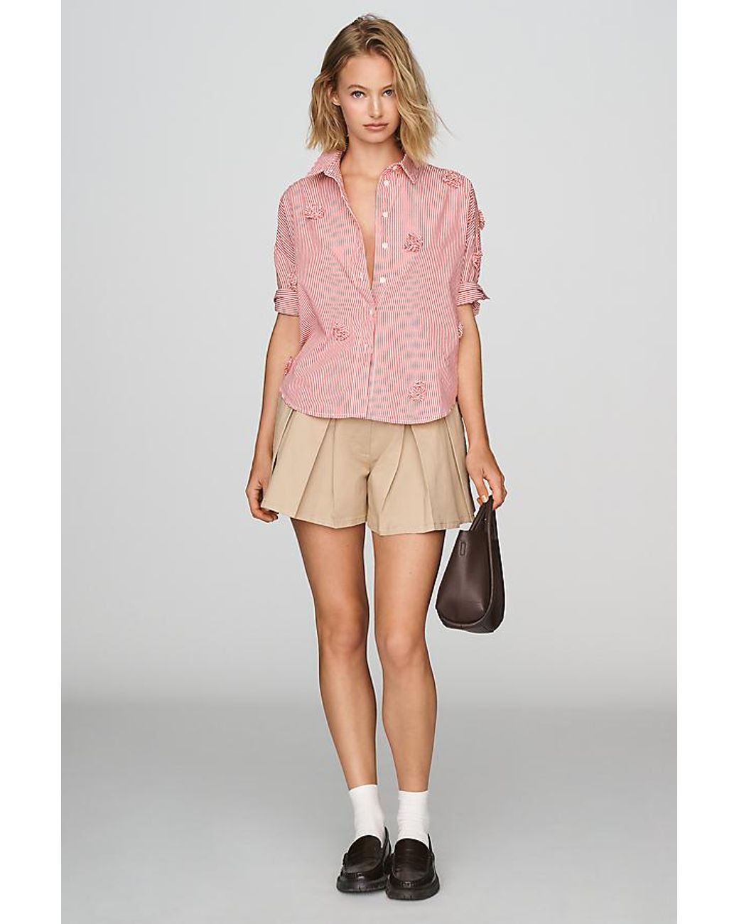 Maeve Pink The Mabel 3D Flower Boxy Oxford Shirt By
