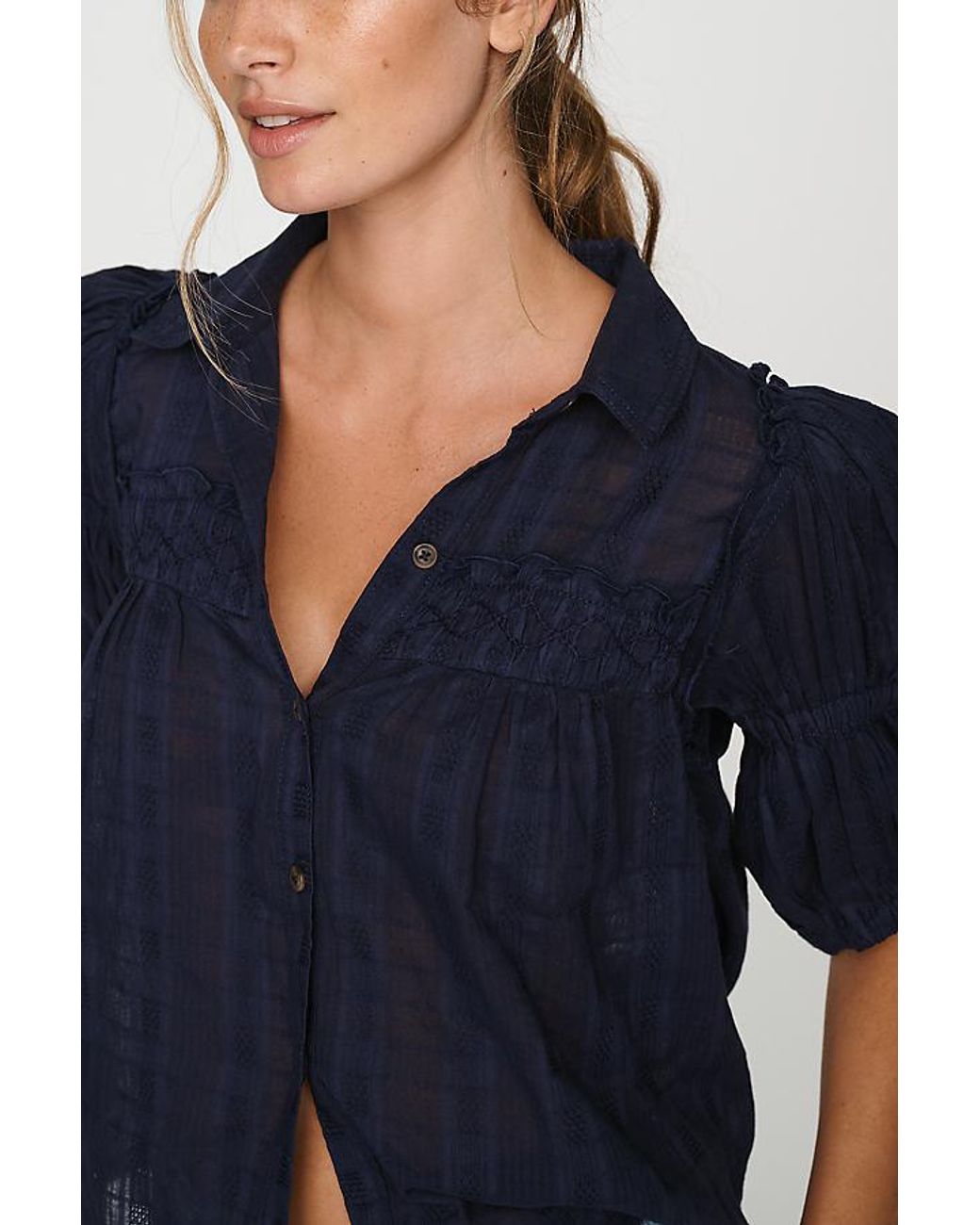 Pilcro Blue Puff-Sleeve Swing Blouse