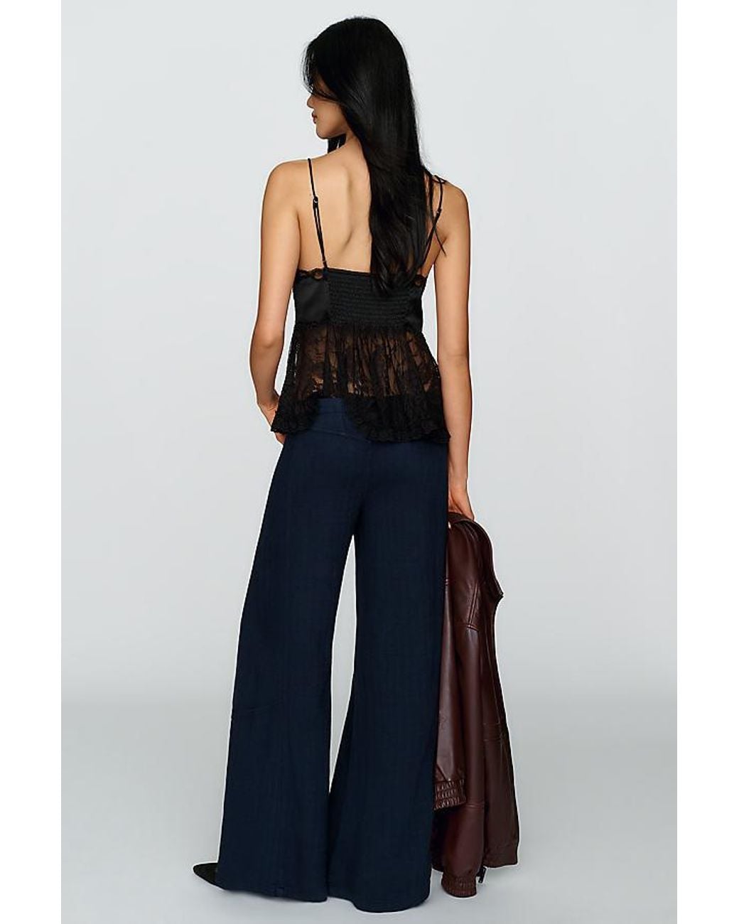 Pilcro Blue Lola Mid-Rise Wide-Leg Palazzo Trousers