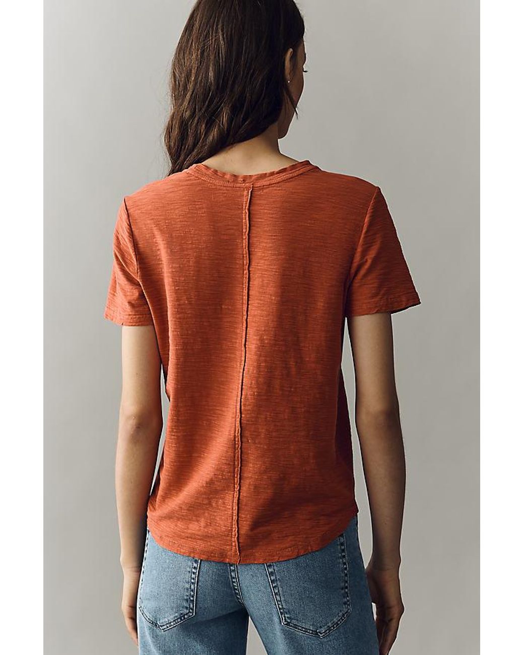 Pilcro Red The Bennie Slim Crew Neck Cotton-Slub T-Shirt By