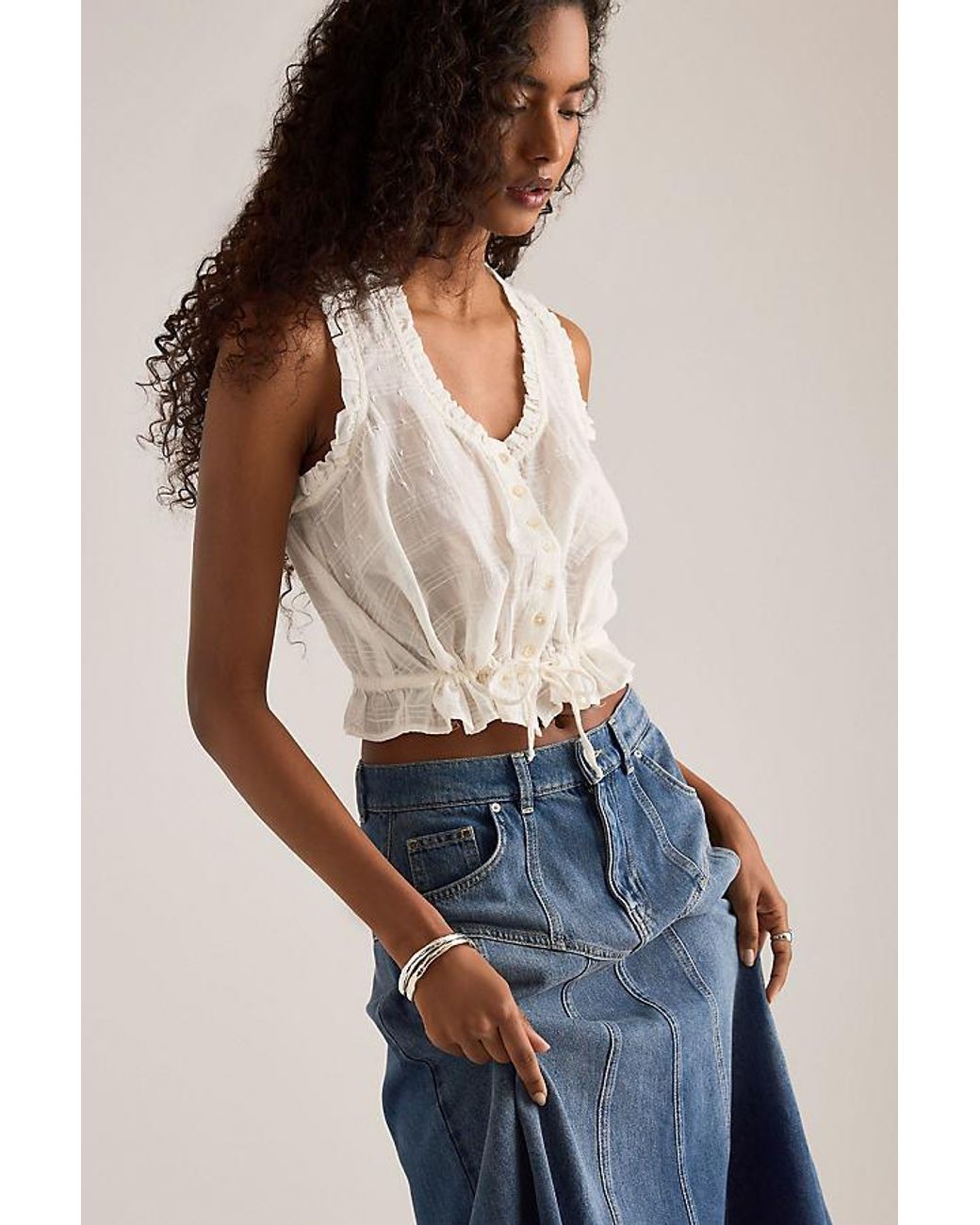 By Anthropologie Blue Seamed Denim Midi Skirt