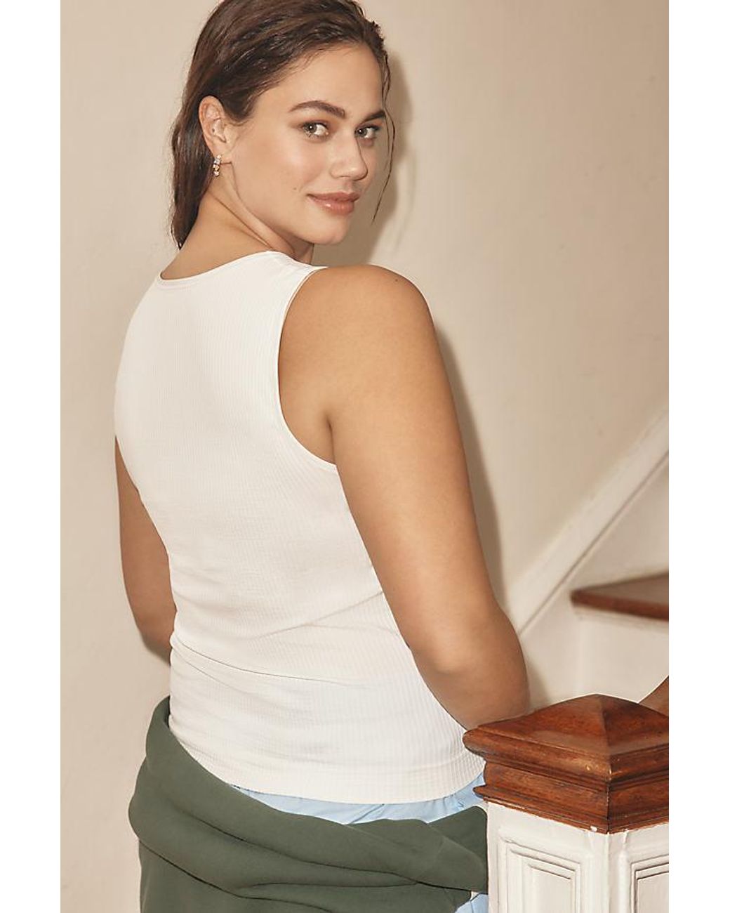 By Anthropologie White The Reegan Seamless Ribbed Cropped Tank Top