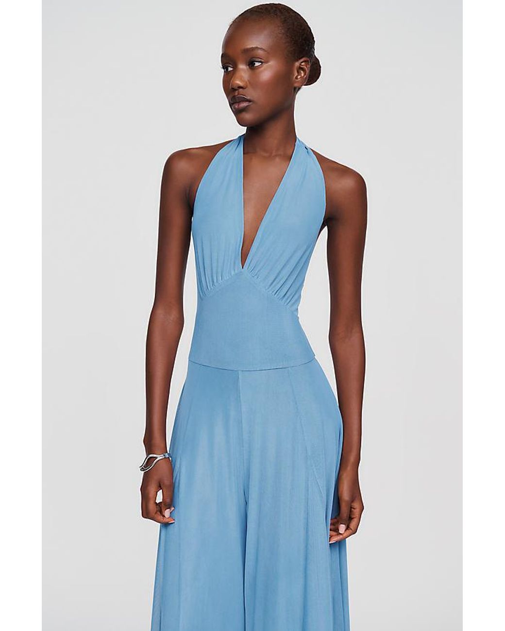 Rare London Blue Halter-Neck Wide-Leg Jumpsuit