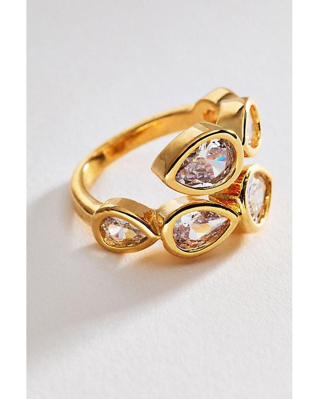 Anthropologie Metallic Bezel Crystal Wrap Ring