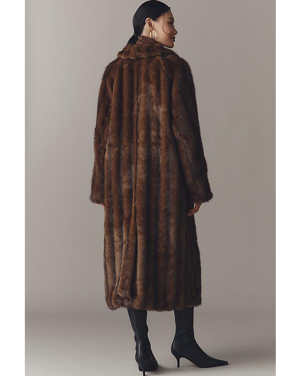 Maeve Brown Faux-Fur Channeled Long Coat