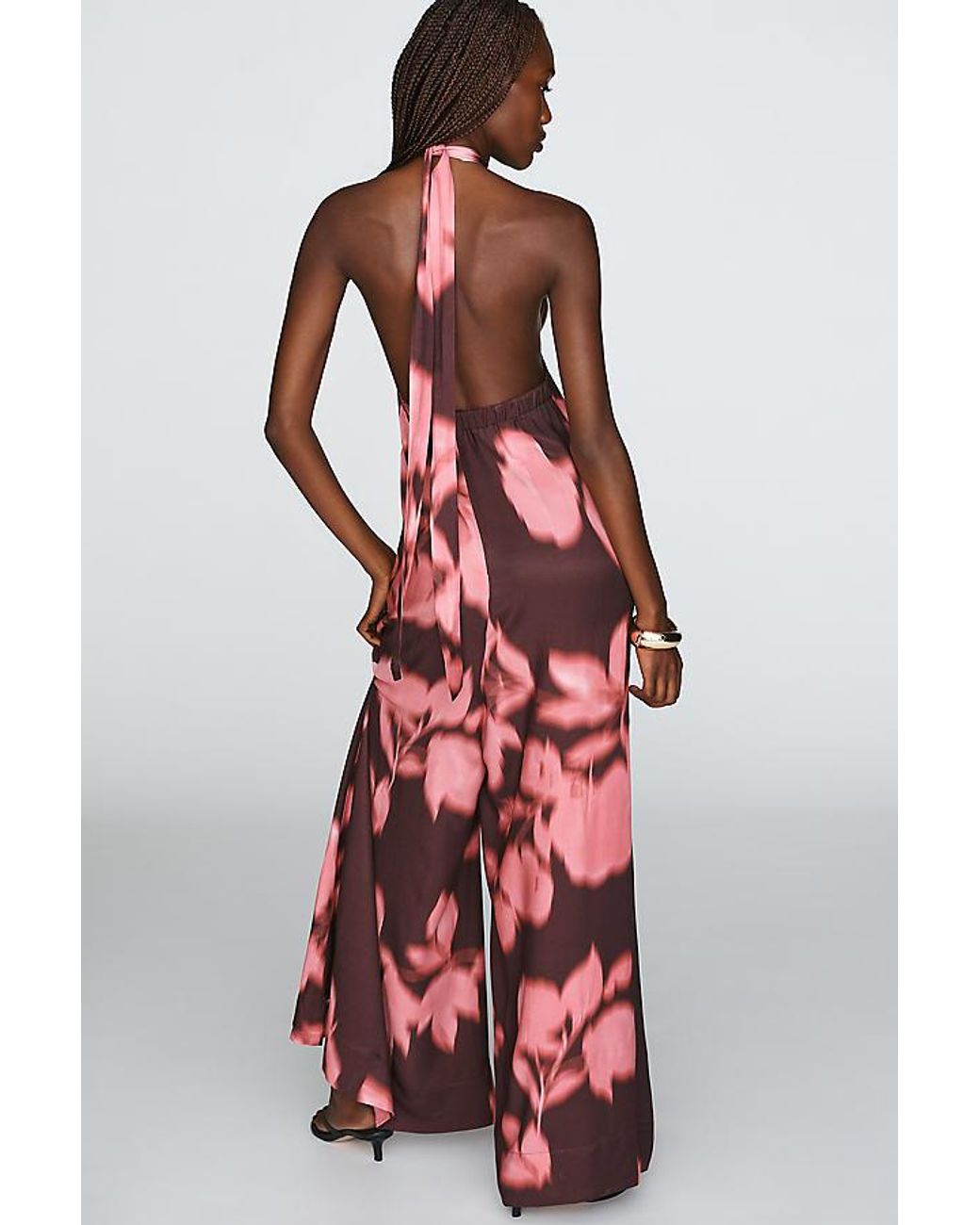 By Anthropologie Red Halter Wide-Leg Jumpsuit