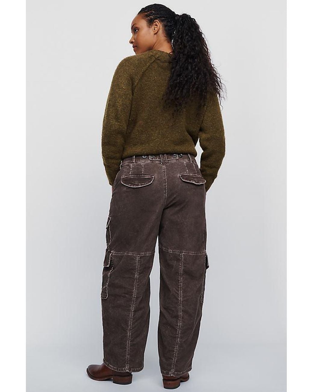 Pilcro Brown Aero Corduroy Wide-Leg Cargo Pants By