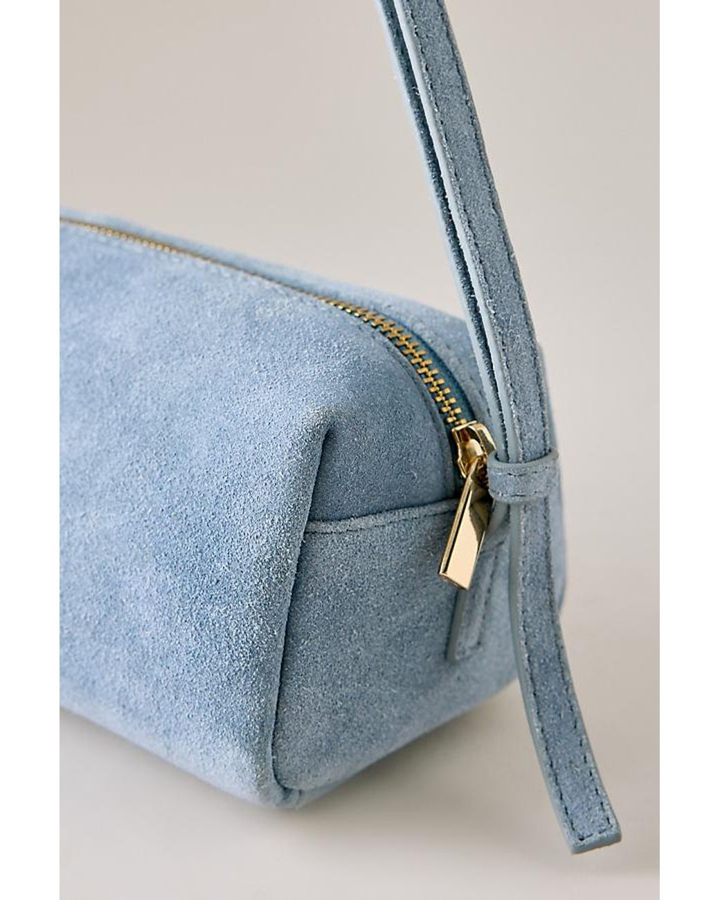 By Anthropologie Blue Suede Barrel Bag