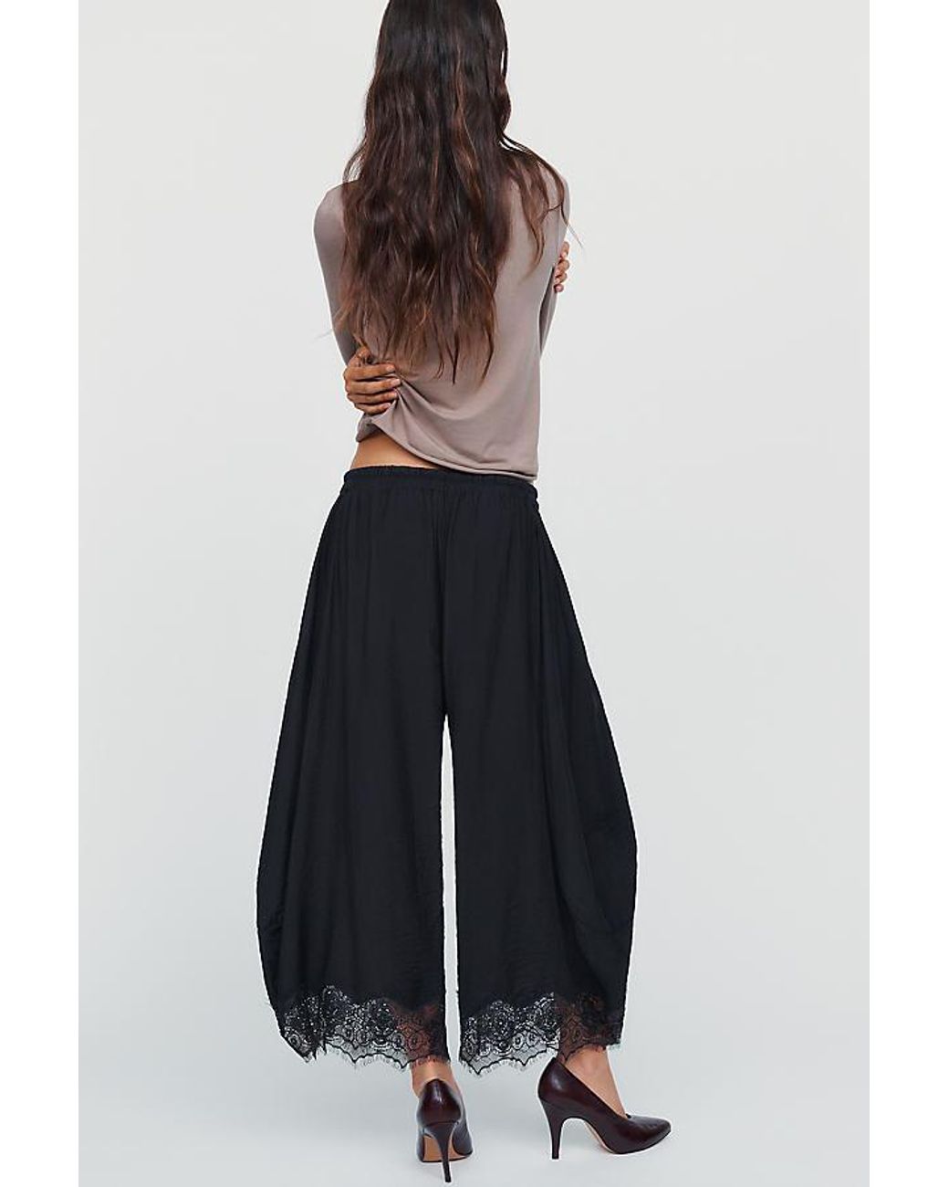 By Anthropologie Blue Reverie Cropped Lace-Hem Trousers