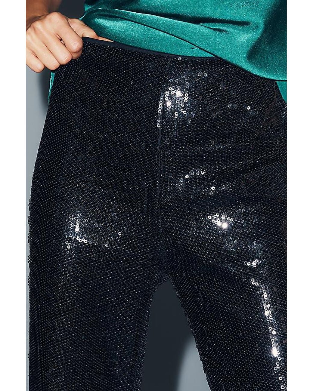 Maeve Gray Sequin High-Rise Flare Trousers