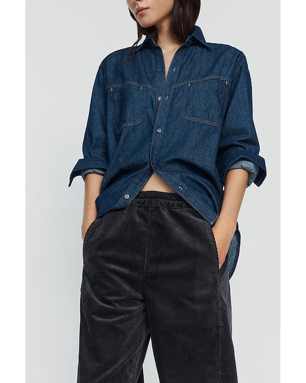 Pilcro Blue The Izzie Relaxed Pull-On Barrel Trousers By Corduroy Edition