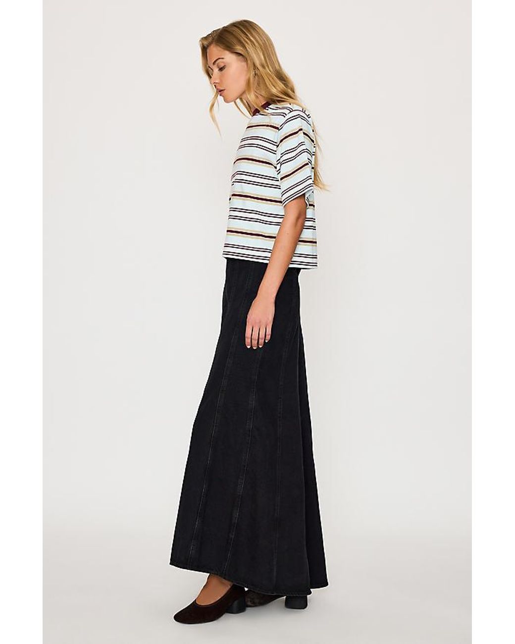 Levi's White Seamed Flare Denim Maxi Skirt