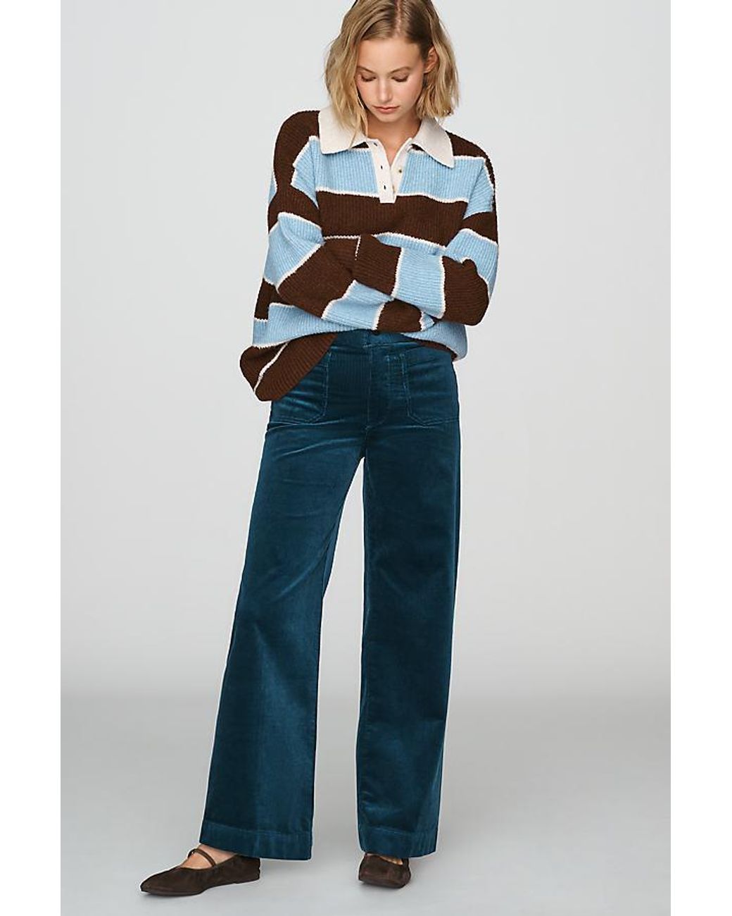 Maeve Blue The Colette Full-Length Wide-Leg Trousers By Corduroy Edition