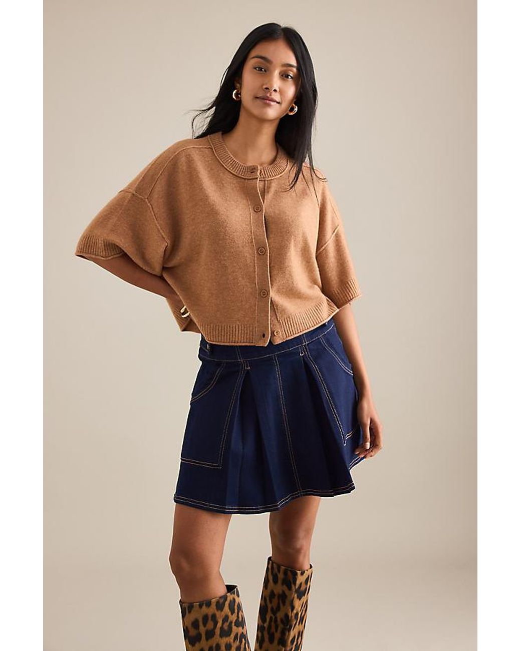By Anthropologie Brown The Goldie Crew-Neck Cashmere Jumper: Cardigan Edition