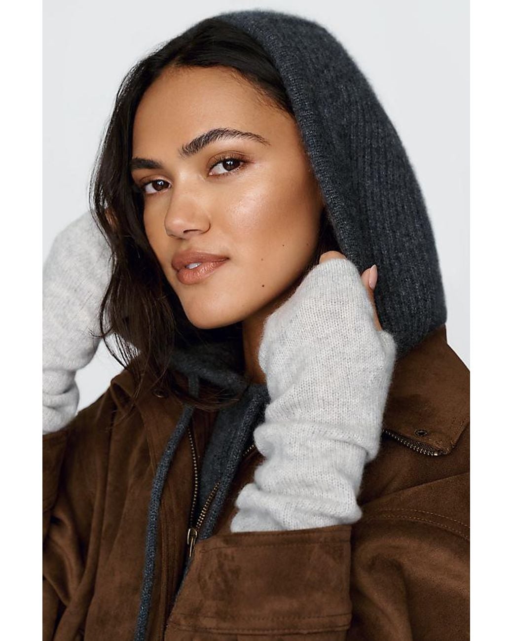 By Anthropologie Gray 100% Cashmere Ribbed Hood