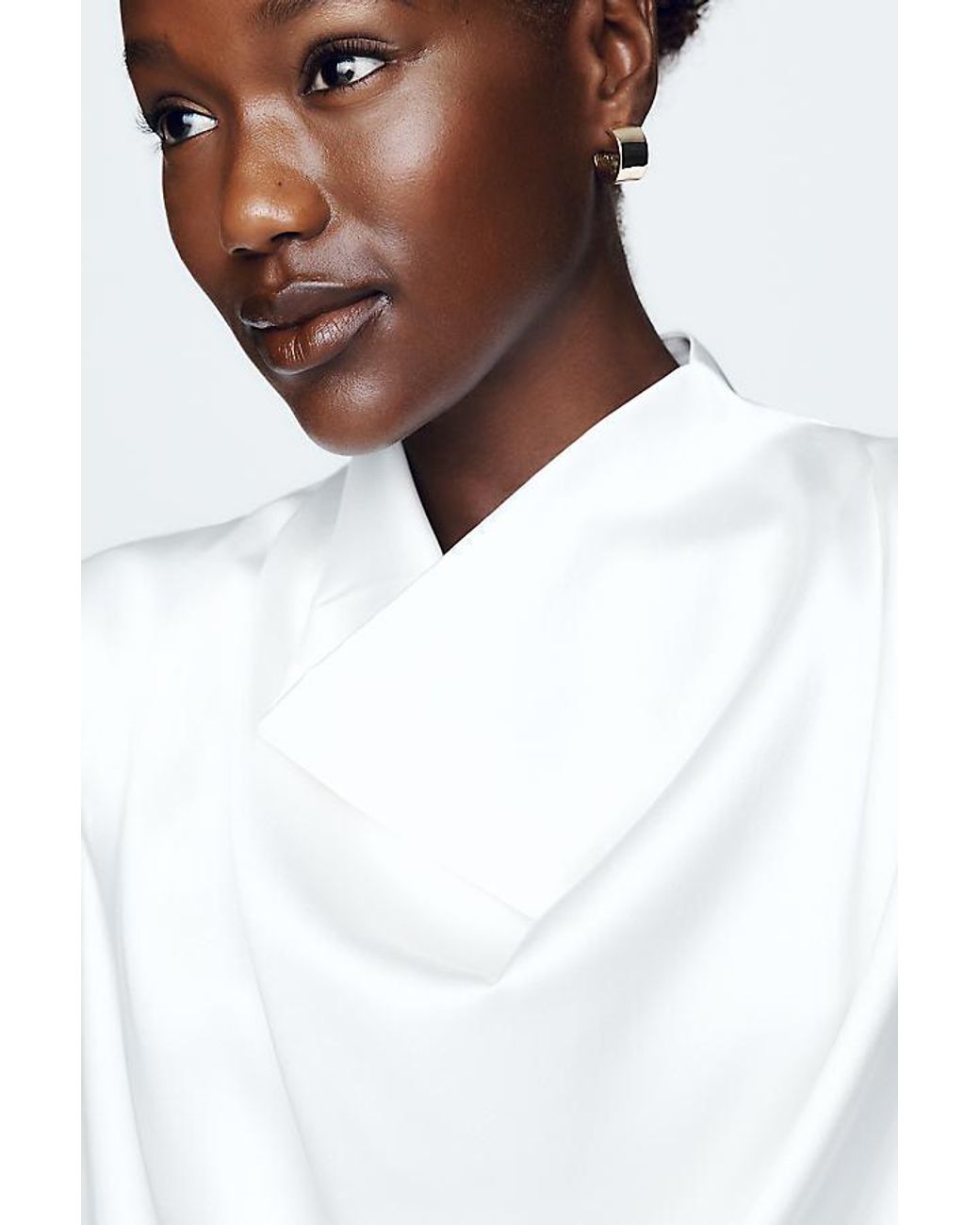 By Anthropologie White Stretch Silk Cowl-Neck Top