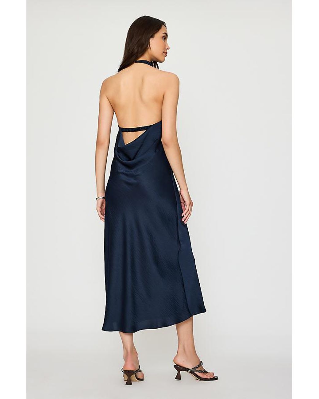 By Anthropologie Blue Halter Satin Midi Slip Dress