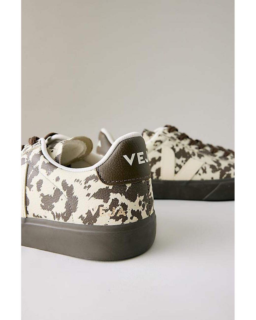 Veja Gray Campo Leather Cow Print Trainers