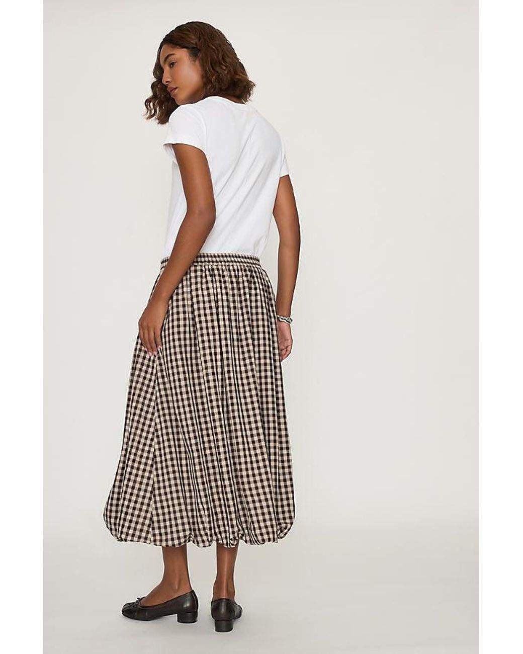 By Anthropologie Multicolor Gingham Bubble Hem Midi Skirt