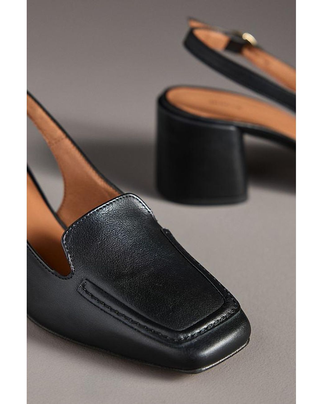 Maeve Gray Slingback Loafer Block Heels
