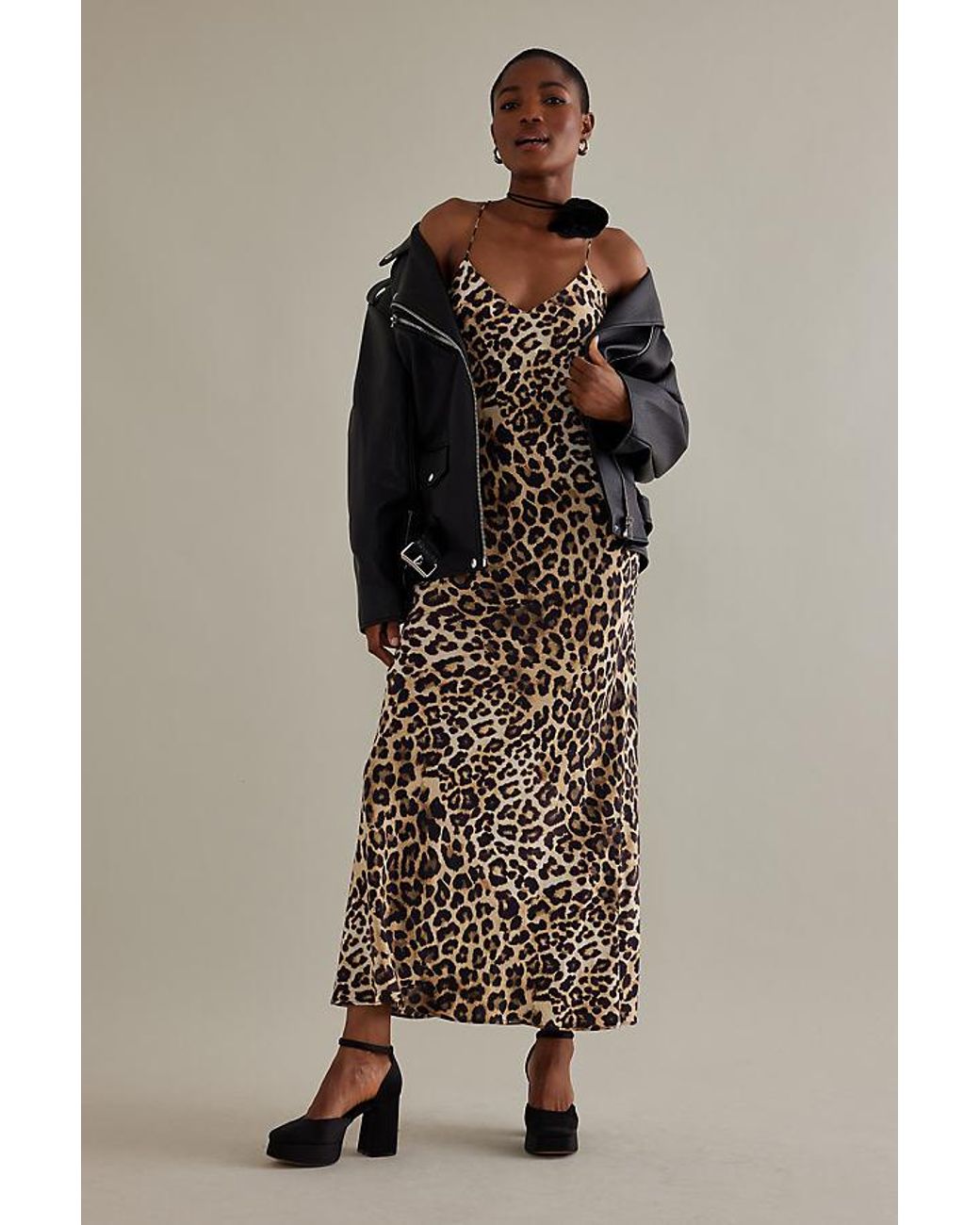 Leopard print top silk slip dress