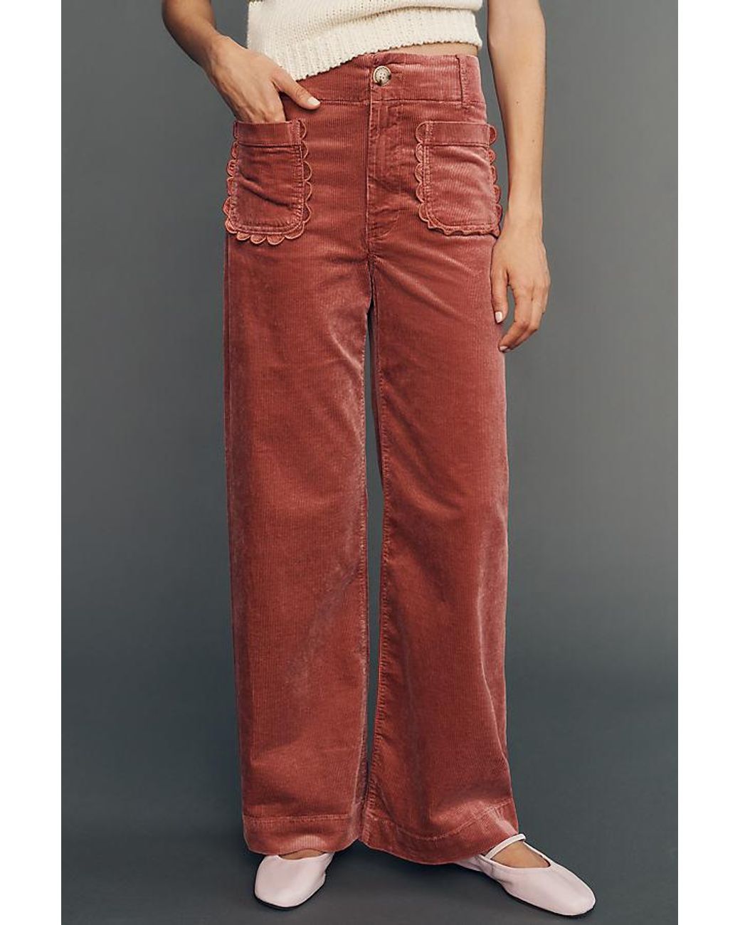 Maeve Gray The Colette Corduroy Scallop-Pocket Wide-Leg Trousers By