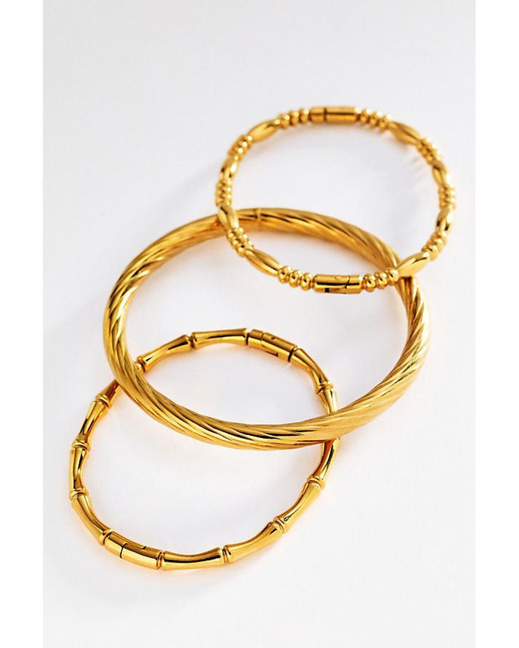 By Anthropologie Metallic Textured Metal Bracelets, Set Of 3