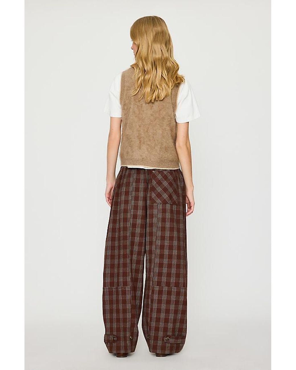 By Anthropologie Multicolor Billie Brushed Check Barrel Trousers