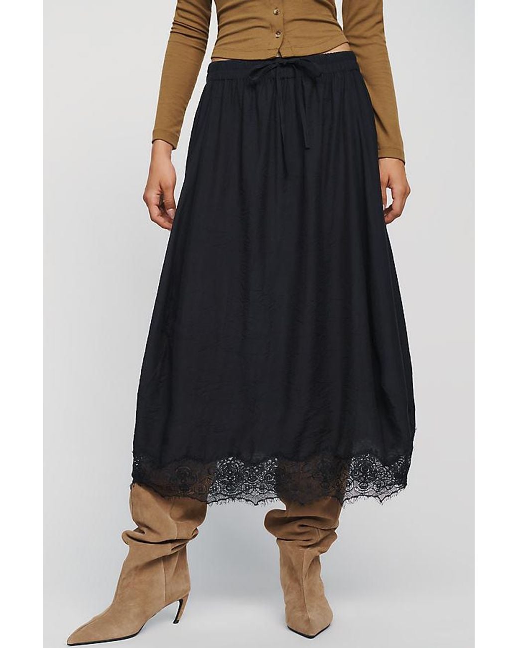 By Anthropologie Black Reverie Midi Skirt