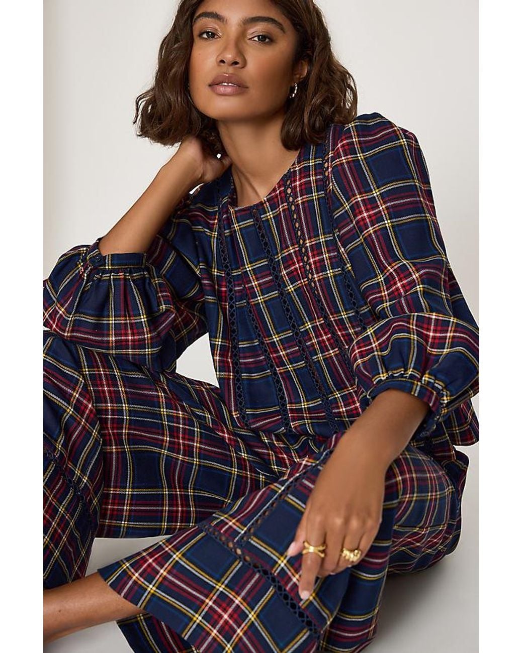 The Tiny Big Sister Blue Check Wide-Leg Trousers
