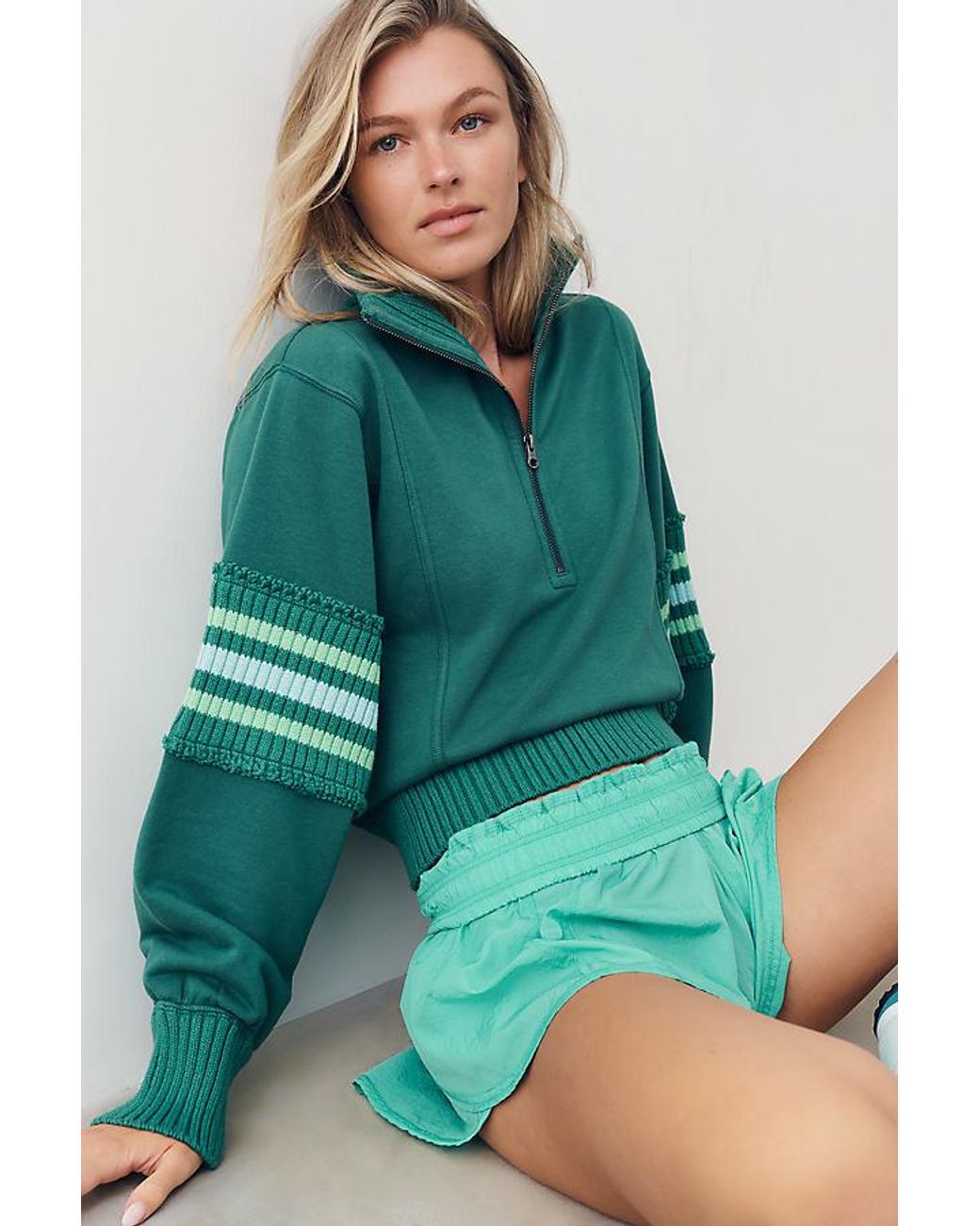 Daily Practice Green Striped Half-Zip Jumper