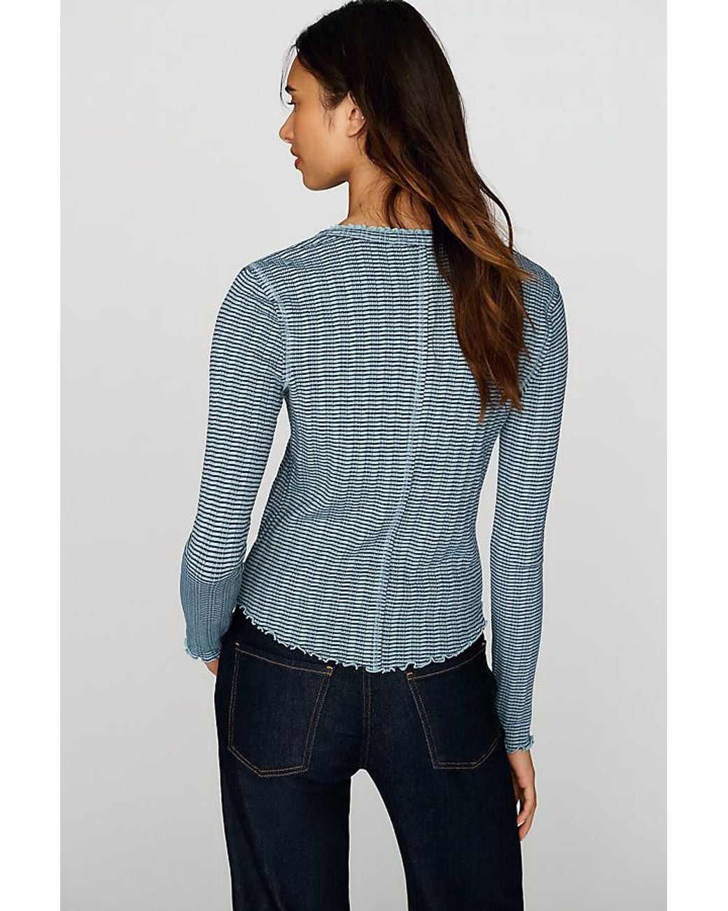 Pilcro Gray Long-Sleeve Ruffled Lace-Trim Top