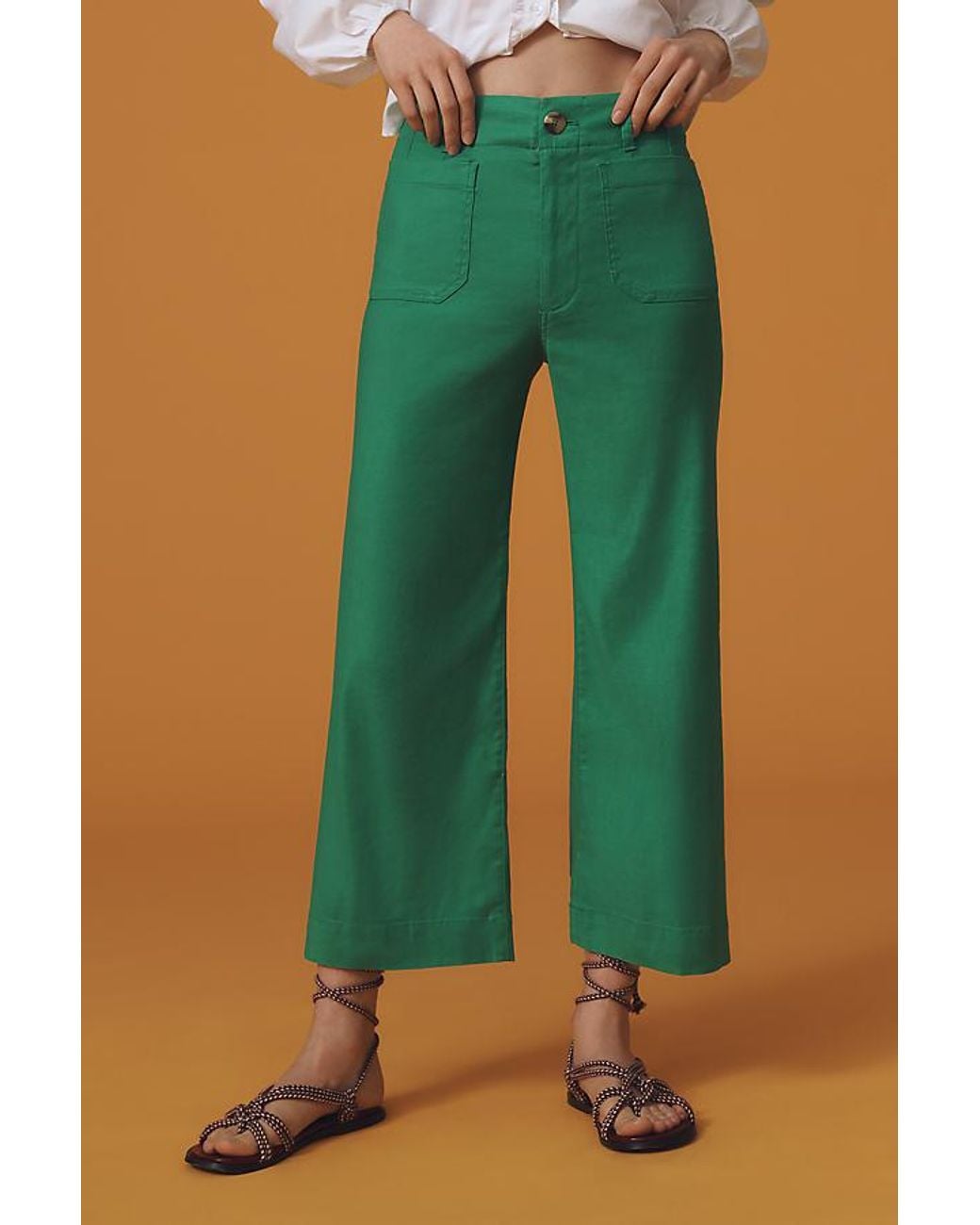 Maeve Multicolor The Colette Cropped Wide-Leg Trousers By Linen Edition