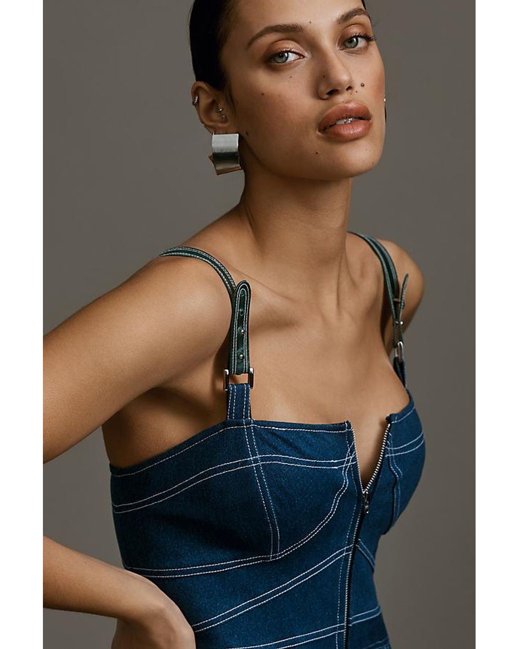Geisha Designs Square-neck Cutout Denim Maxi Dress in Blue | Lyst UK