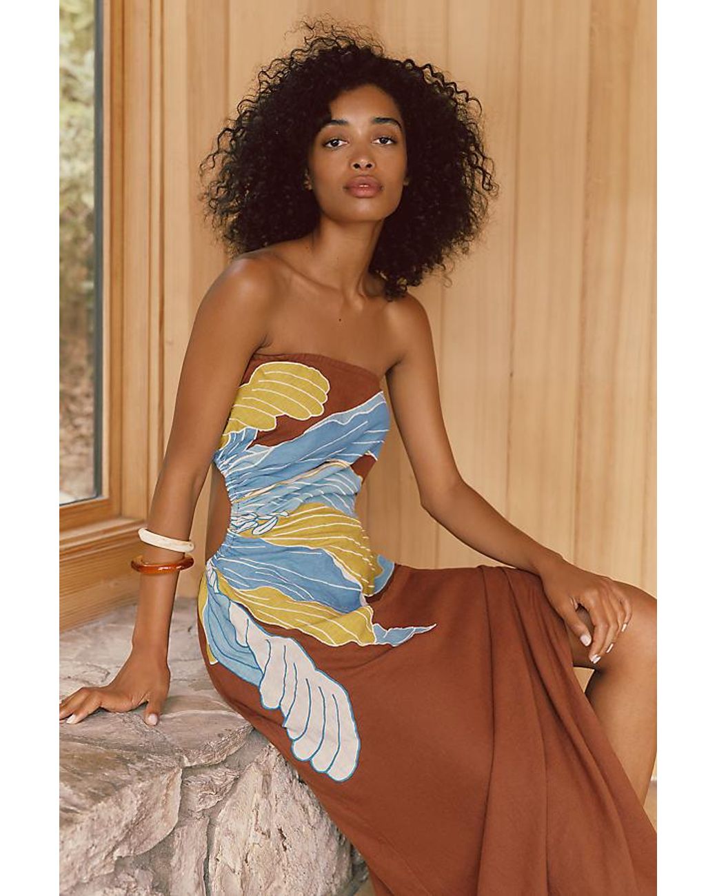 Celandine Brown The Aliza Strapless Linen-Blend Maxi Dress