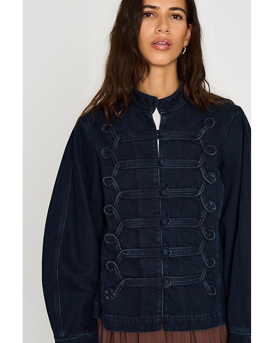 By Anthropologie Blue Denim Military Jacket