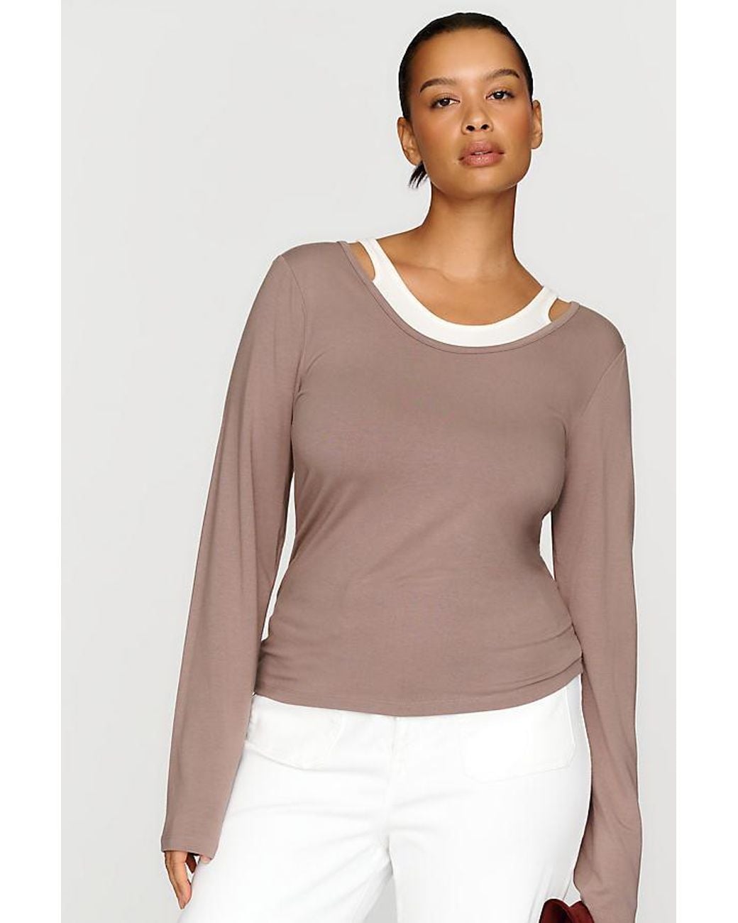 By Anthropologie Brown 100% Cotton Layered Ribbed Top
