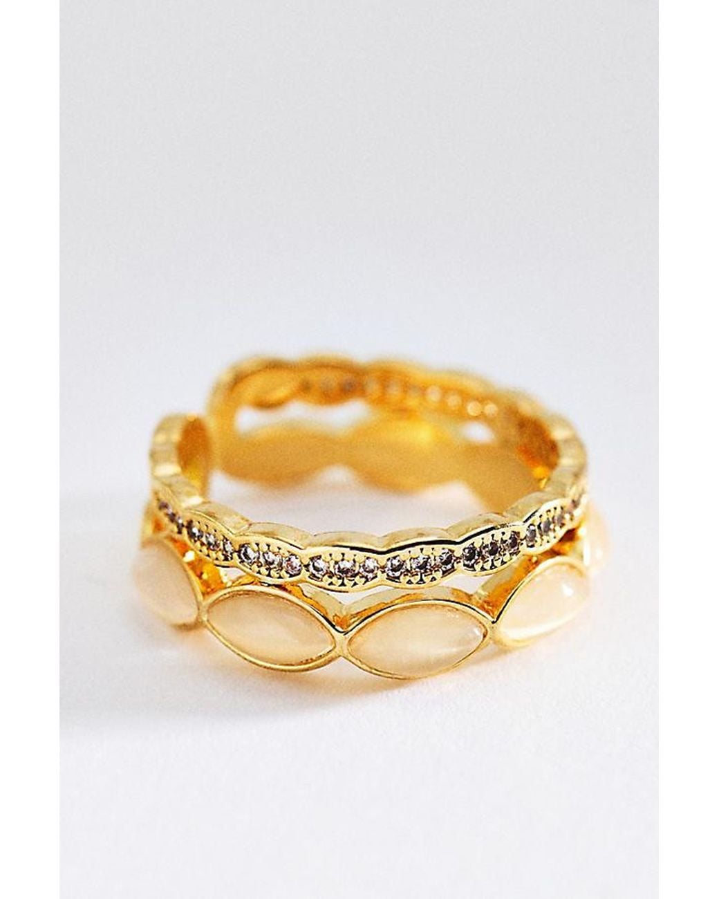 By Anthropologie Metallic Gemstone Stacking Ring, Set Of 2