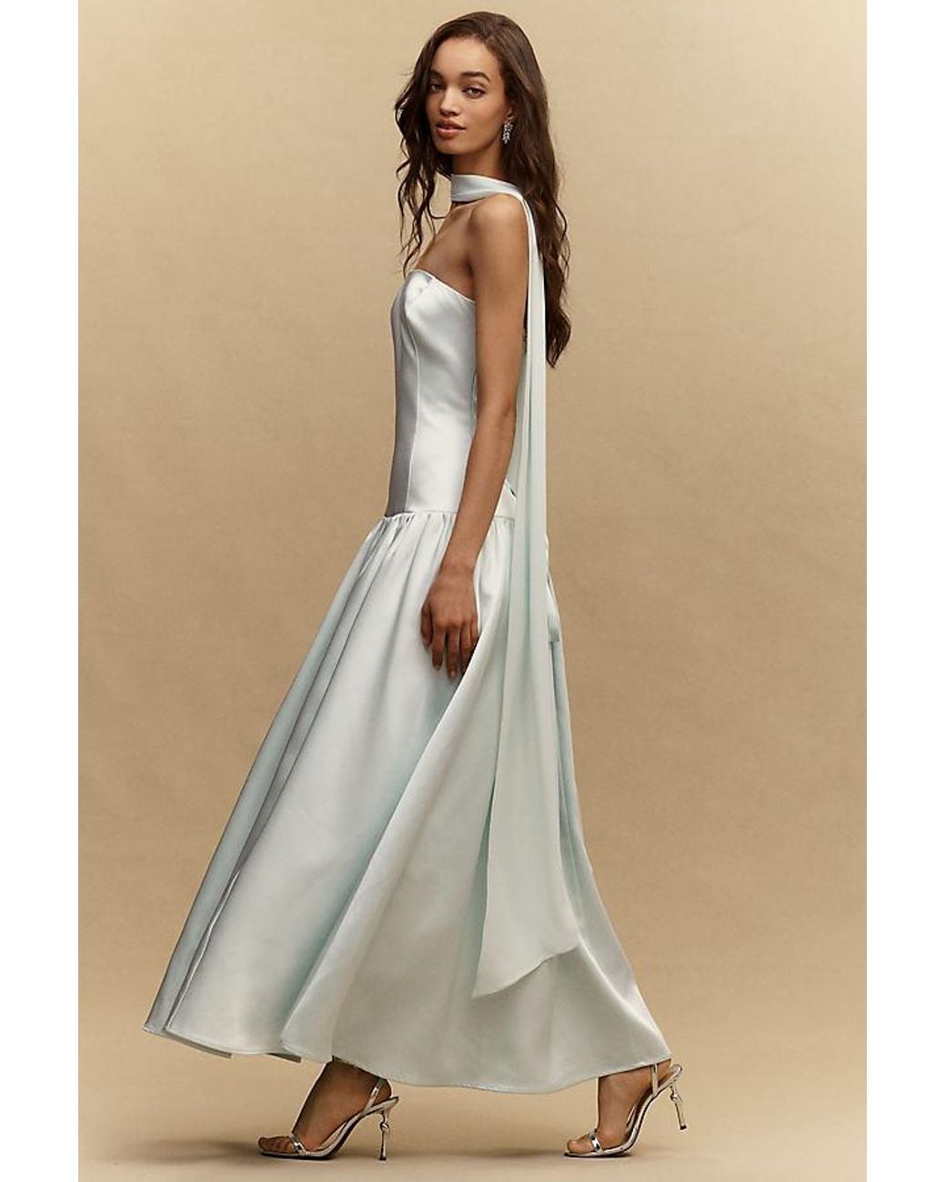 Mare Mare Natural Strapless Drop-Waist Satin Maxi Dress