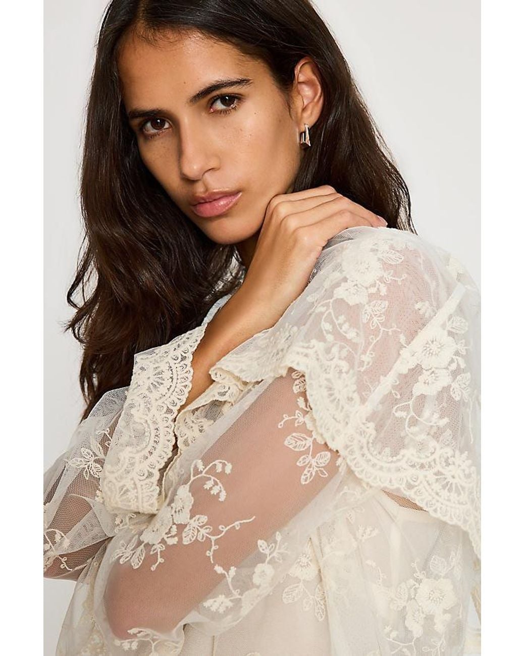 By Anthropologie Natural Long-Sleeve Cape Lace Blouse