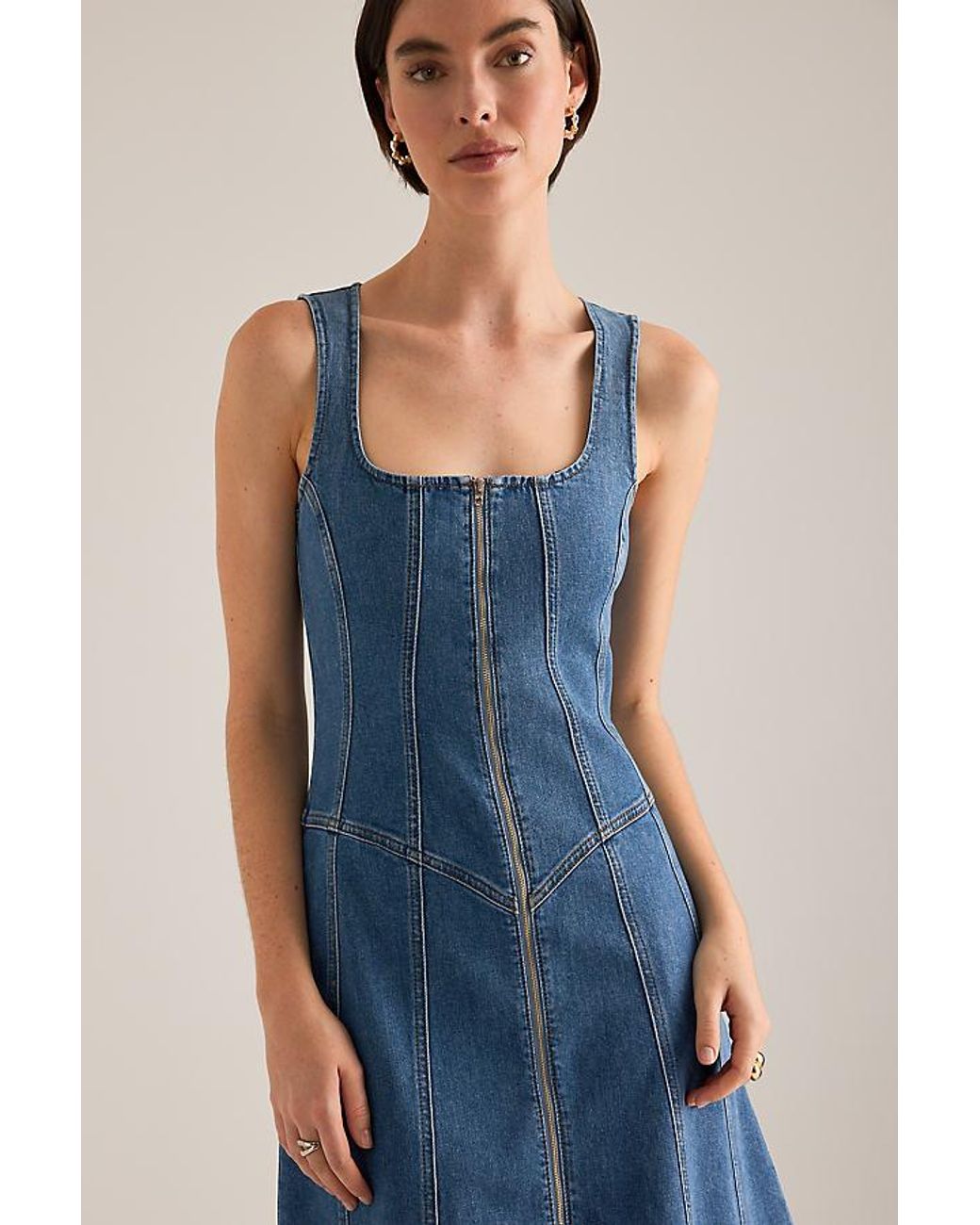 Pilcro Blue Denim Zip-Front Midi Dress