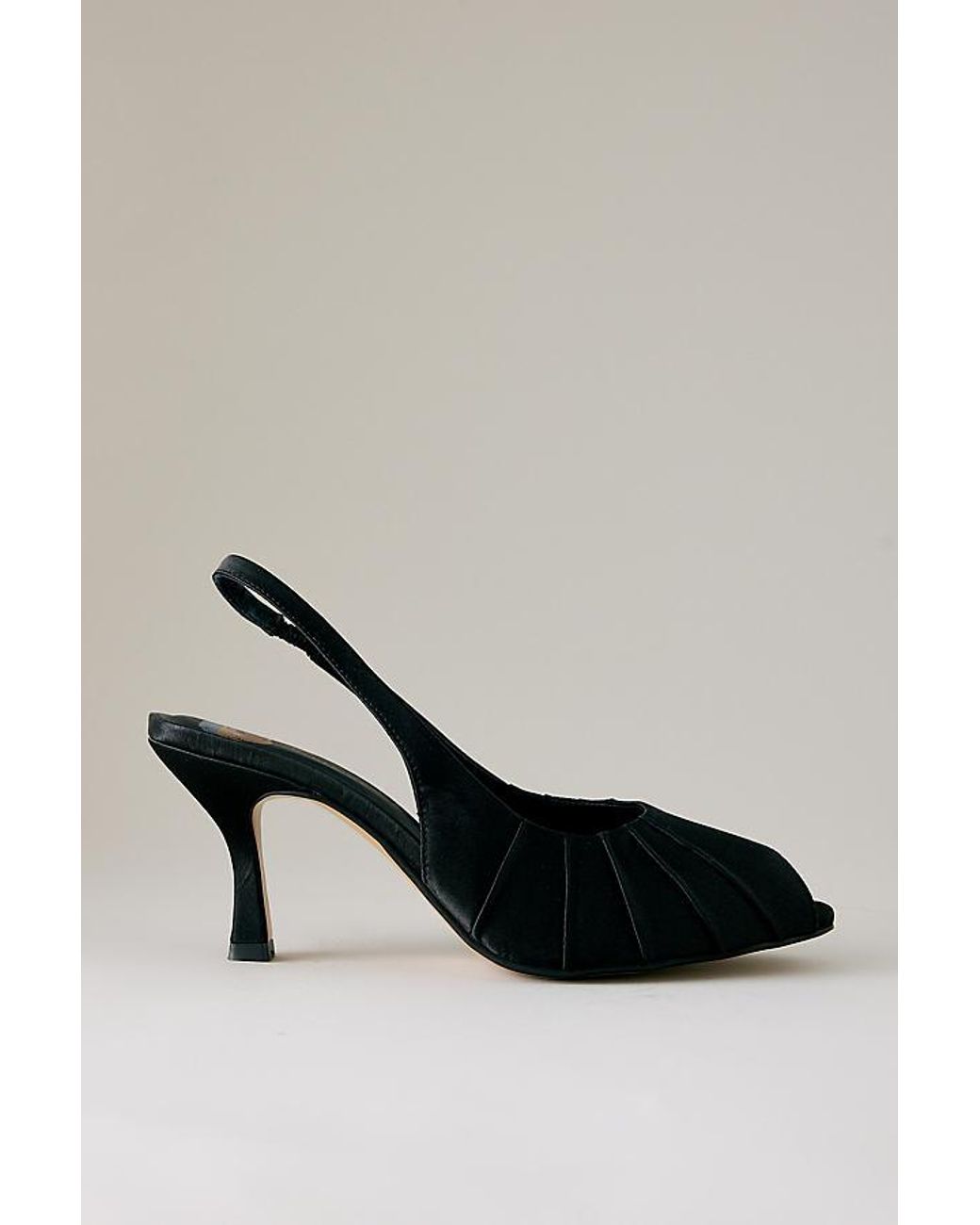 By Anthropologie Black Satin Ruched Peep-Toe Heels
