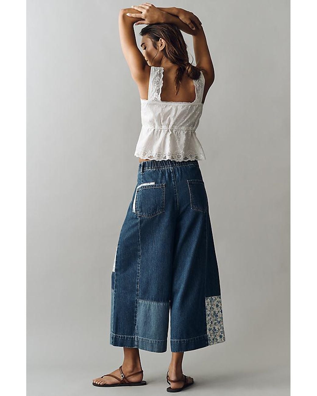 Pilcro Blue Patchwork High-Rise Crop Wide-Leg Jeans